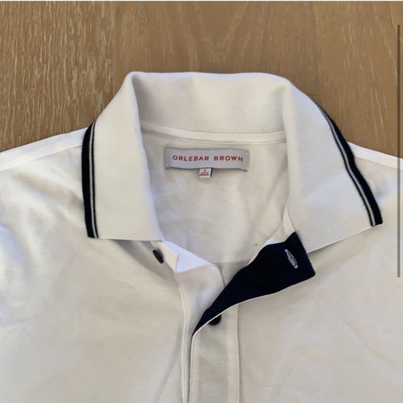 Orlebar Brown White Navy Striped Trim Polo Shirt Resortwear Tailored Fit Small - Picture 2 of 5